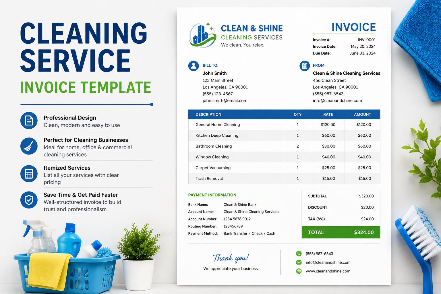 3 Free Cleaning Service Invoice Templates in Excel