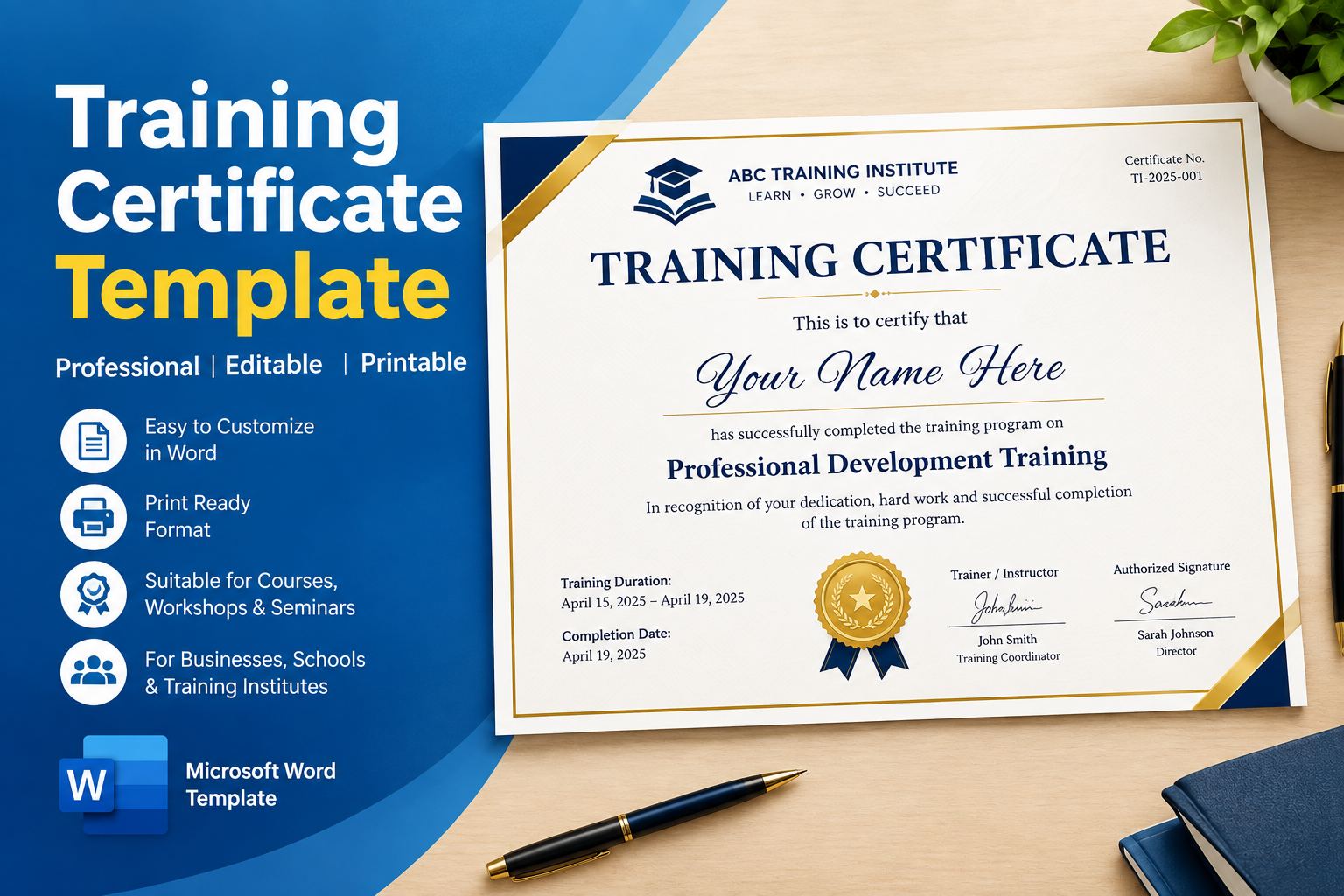 3 Free Training Certificate Templates in Word